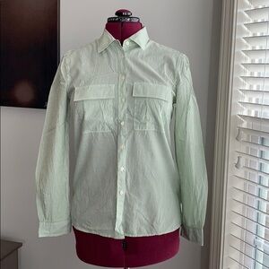 Green and white striped button-down